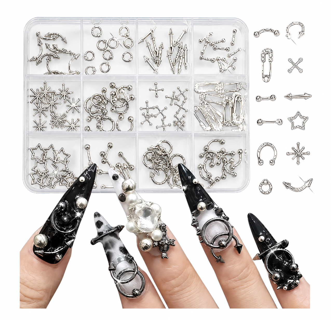 Gothic Cross and Mixed Metal Nail Art Charms Decoration Set
