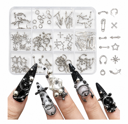 Gothic Cross and Mixed Metal Nail Art Charms Decoration Set