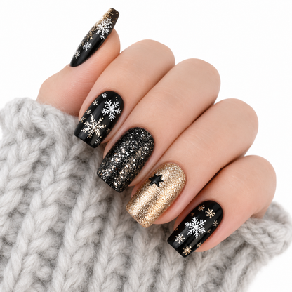 Celestial Snowflake Press On Nails with Gothic Alternative Fashion Details
