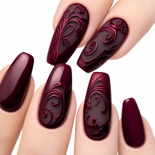 Gothic Scroll Pattern Press On Nails with Dark Feminine Artwork
