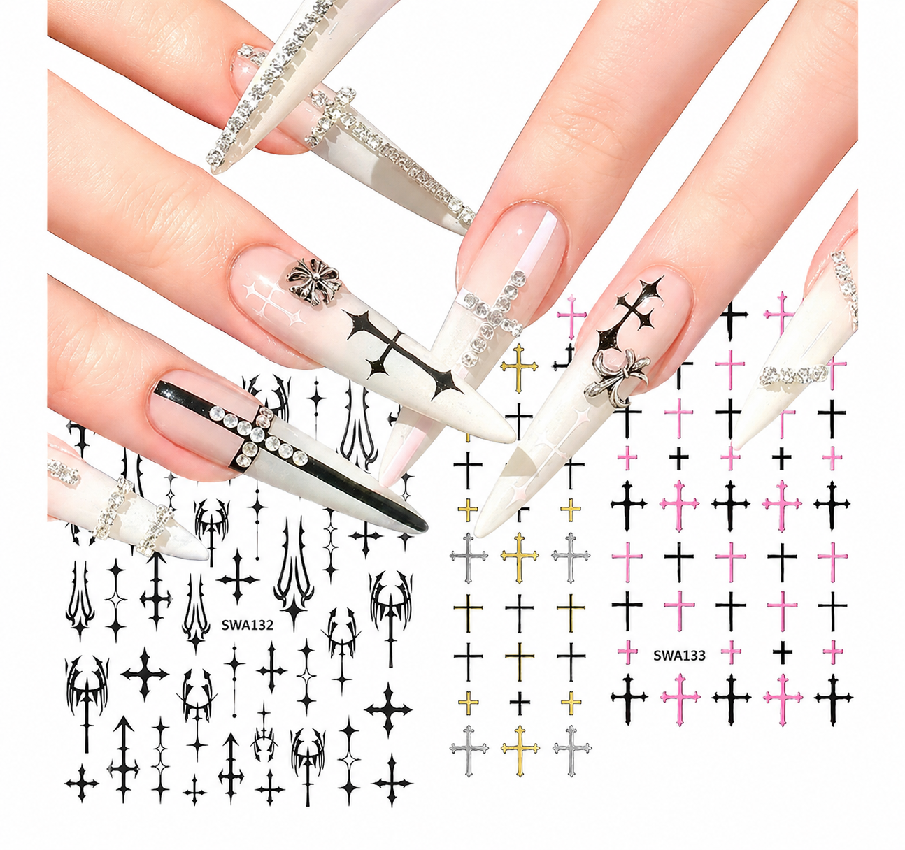 Gothic Cross Nail Art Stickers for Alternative Fashion Manicure Styling