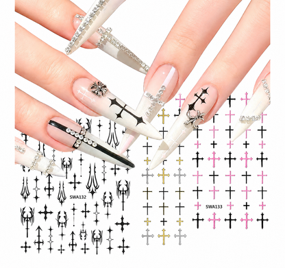 Gothic Cross Nail Art Stickers for Alternative Fashion Manicure Styling