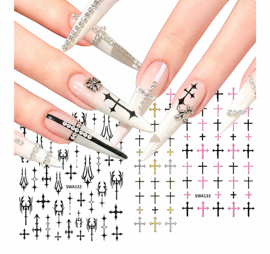 Gothic Cross Nail Art Stickers for Alternative Fashion Manicure Styling