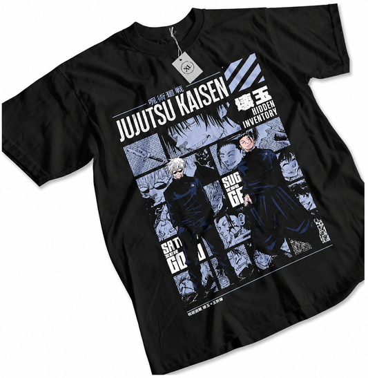 Goth Retro Manga Streetwear Tee with Dark Panel Graphic Design