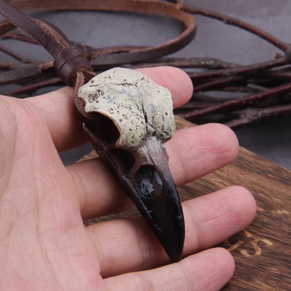 Gothic Raven Skull Pendant Necklace Inspired by Dark Alternative Aesthetics