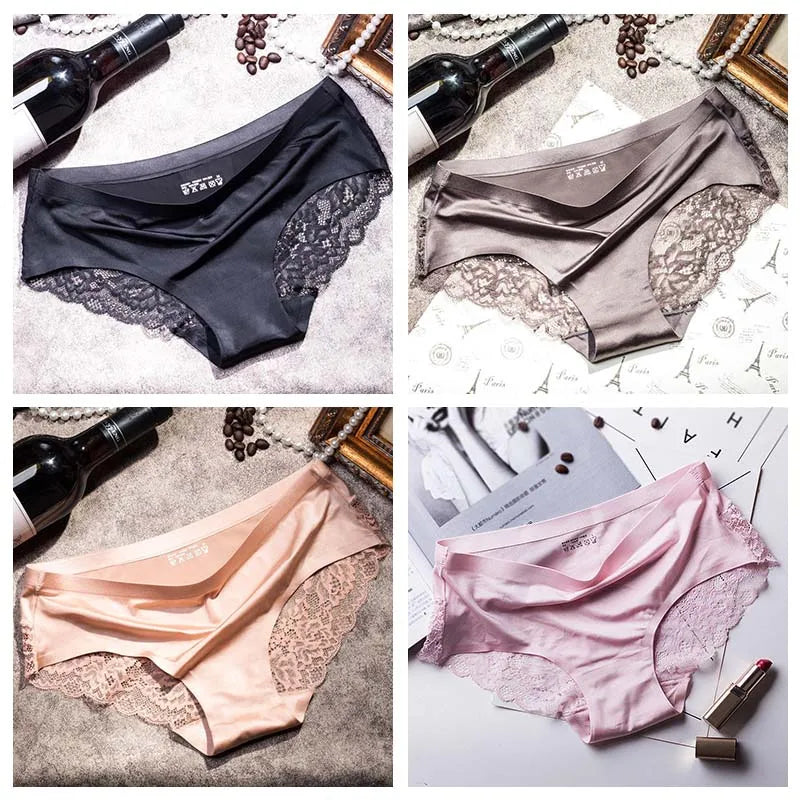 Four-Piece Low-Rise Seamless Brief Set with Intricate Lace Backs