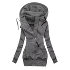 Women's Long Hooded Zip Jacket with Slim Fit Everyday Streetwear Layering Design