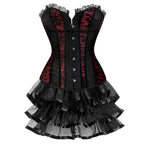 Dramatic Red and Black Lace Overbust Corset with Sweetheart Neckline and Front Busk