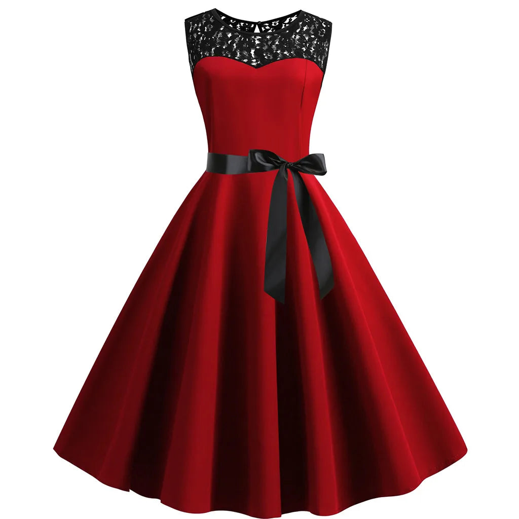 Elegant Lace Bodice Vintage Inspired Alternative Swing Midi Dress
