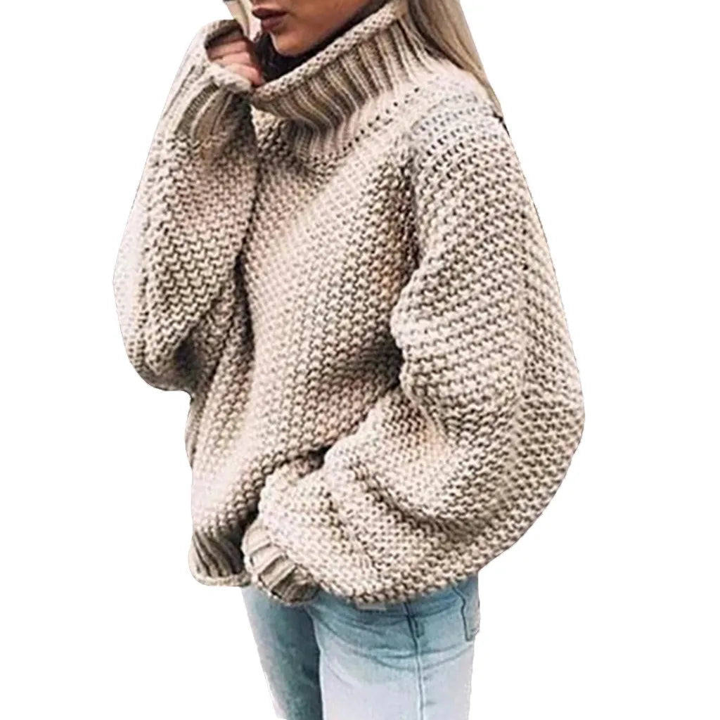 Women's Half Turtleneck Relaxed Fit Coarse Knit Casual Sweater