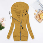 Women's Long Hooded Zip Jacket with Slim Fit Everyday Streetwear Layering Design