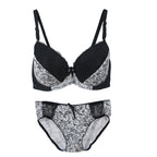 Bold Crimson and Black Floral Lace Push-Up Bra and Panty Set