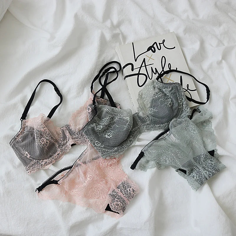 Delicate Eyelash Lace Ultra-Thin Unlined Bra and Panty Set