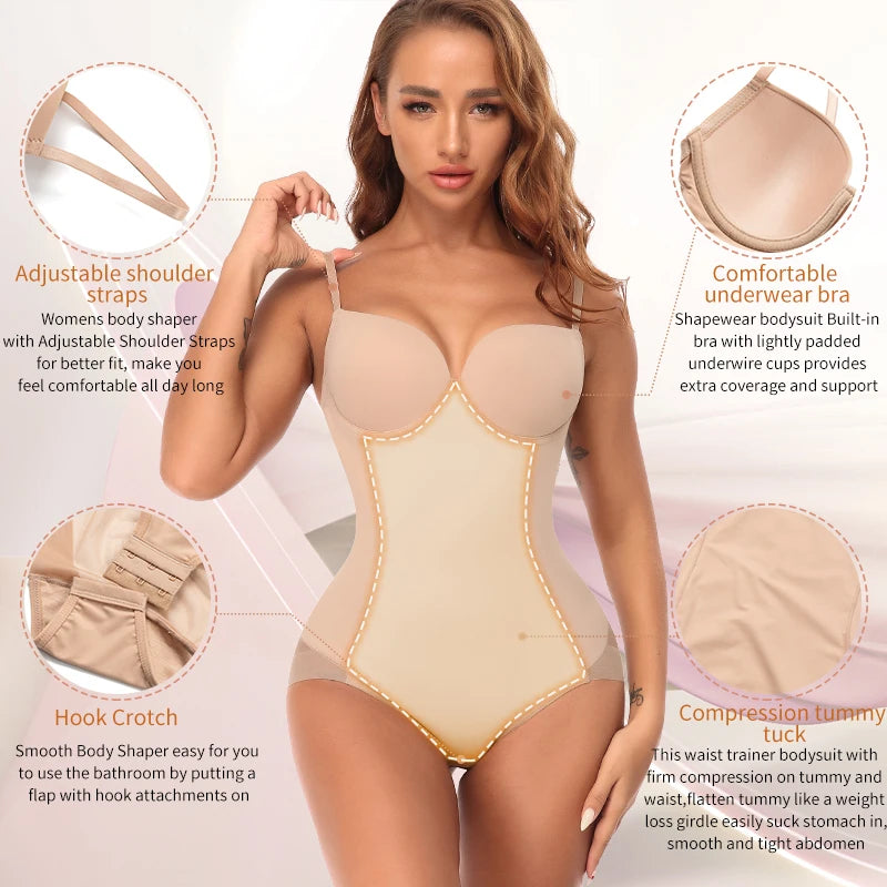 Structured Underwire Shaping Bodysuit with Adjustable Spaghetti Straps