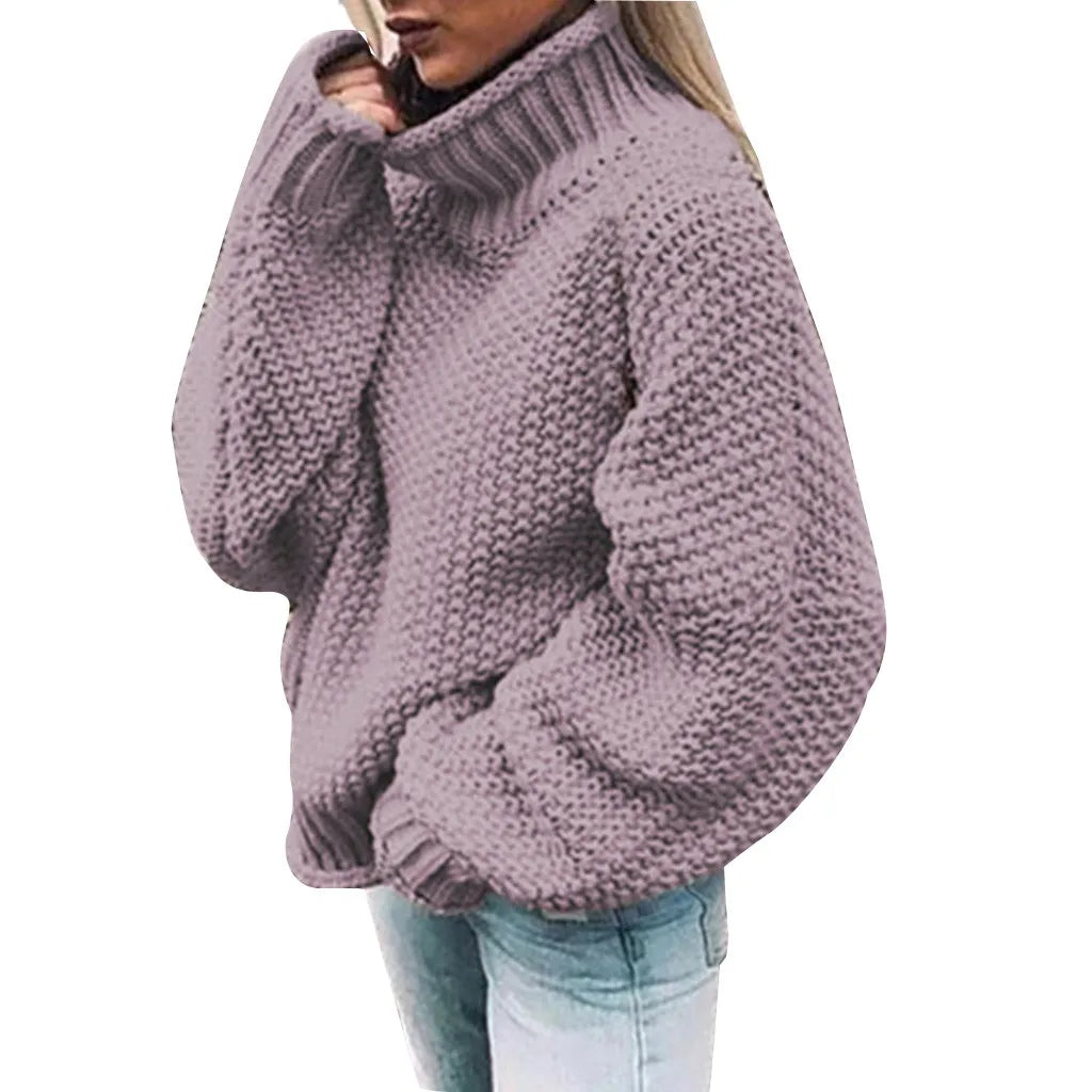 Women's Half Turtleneck Relaxed Fit Coarse Knit Casual Sweater