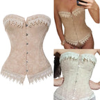 Embroidered Overbust Corset with Structured Boning and Lace-Up Back Detail