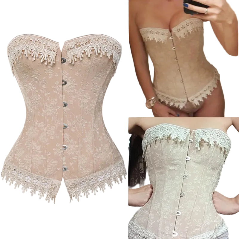 Embroidered Overbust Corset with Structured Boning and Lace-Up Back Detail