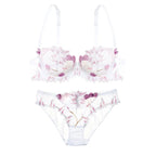 Ethereal Light Blue Sheer Mesh and Floral Embroidery Lingerie Set