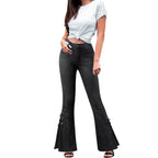 Women's High Waist Flared Stretch Denim Jeans with Lace-Up Streetwear Bell Bottom Style