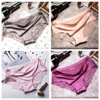 Four-Piece Low-Rise Seamless Brief Set with Intricate Lace Backs