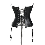 Edgy Black Faux Leather Underbust Harness Corset with Garter Straps
