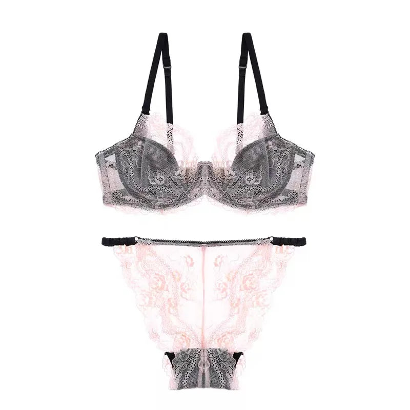 Delicate Eyelash Lace Ultra-Thin Unlined Bra and Panty Set