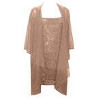 Elegant Two-Piece Lace Midi Dress and Flowing Sheer Duster Jacket Set