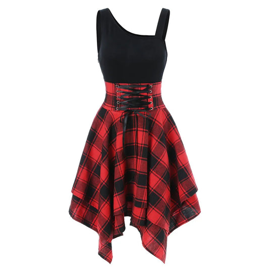 Gothic Plaid Skater Dress with Alternative Fashion Style