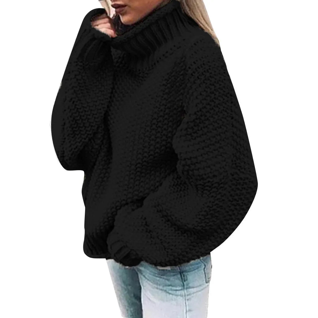 Women's Half Turtleneck Relaxed Fit Coarse Knit Casual Sweater