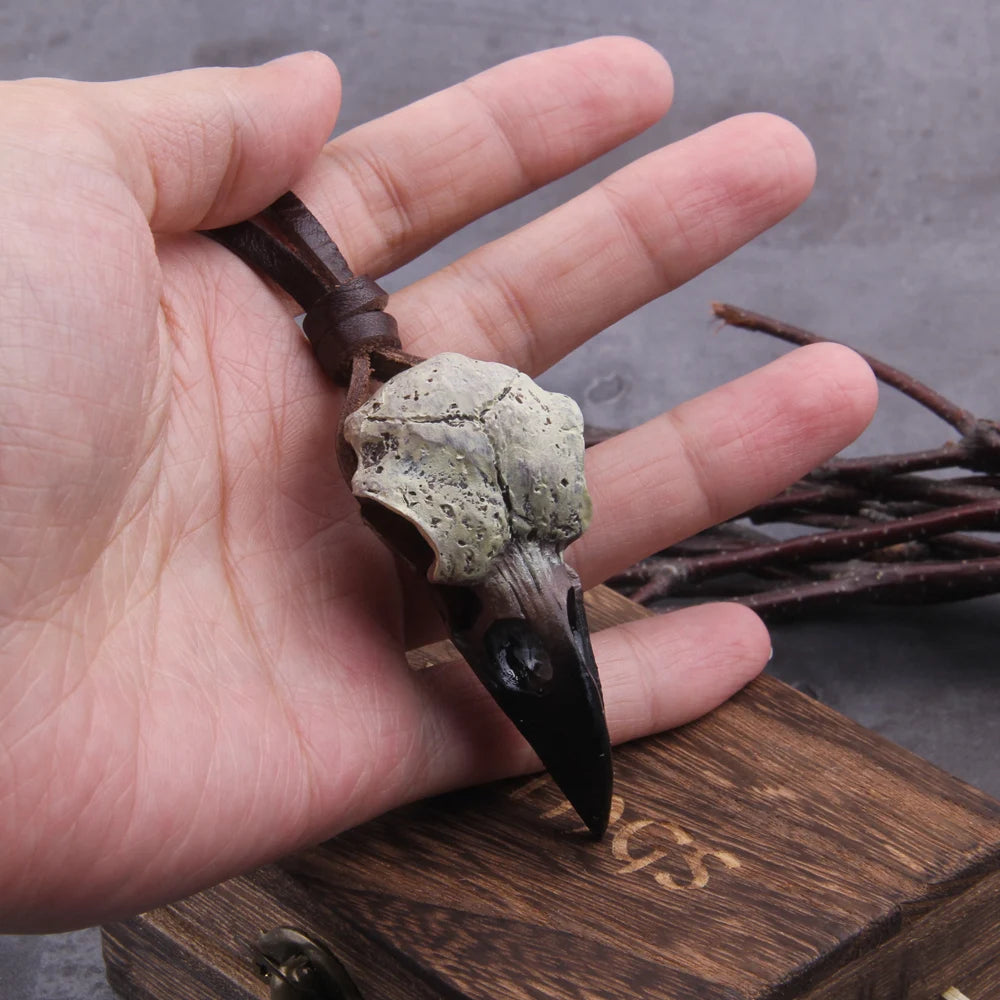 Gothic Raven Skull Pendant Necklace Inspired by Dark Alternative Aesthetics