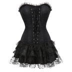 Dramatic Red and Black Lace Overbust Corset with Sweetheart Neckline and Front Busk