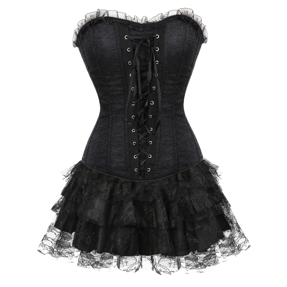 Dramatic Red and Black Lace Overbust Corset with Sweetheart Neckline and Front Busk