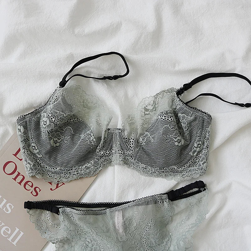 Delicate Eyelash Lace Ultra-Thin Unlined Bra and Panty Set
