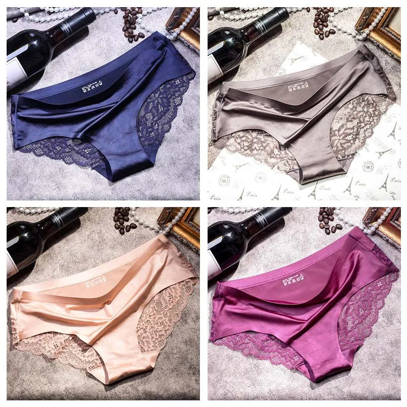Four-Piece Low-Rise Seamless Brief Set with Intricate Lace Backs