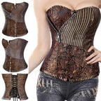 Vintage Brocade Corset Top with Buckle Accents and Lace-Up Back Design