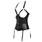 Edgy Black Faux Leather Underbust Harness Corset with Garter Straps