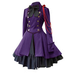 Black Gothic-Inspired Coat Dress with Cream Layered Skirt and Red Shoulder Detail