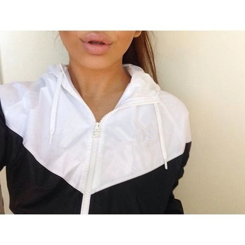 Women's Color Block Hooded Zip Jacket with Relaxed Casual Streetwear Everyday Style