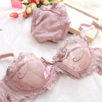 Romantic Dusty Pink Floral Embroidered Underwire Bra and Brief Set
