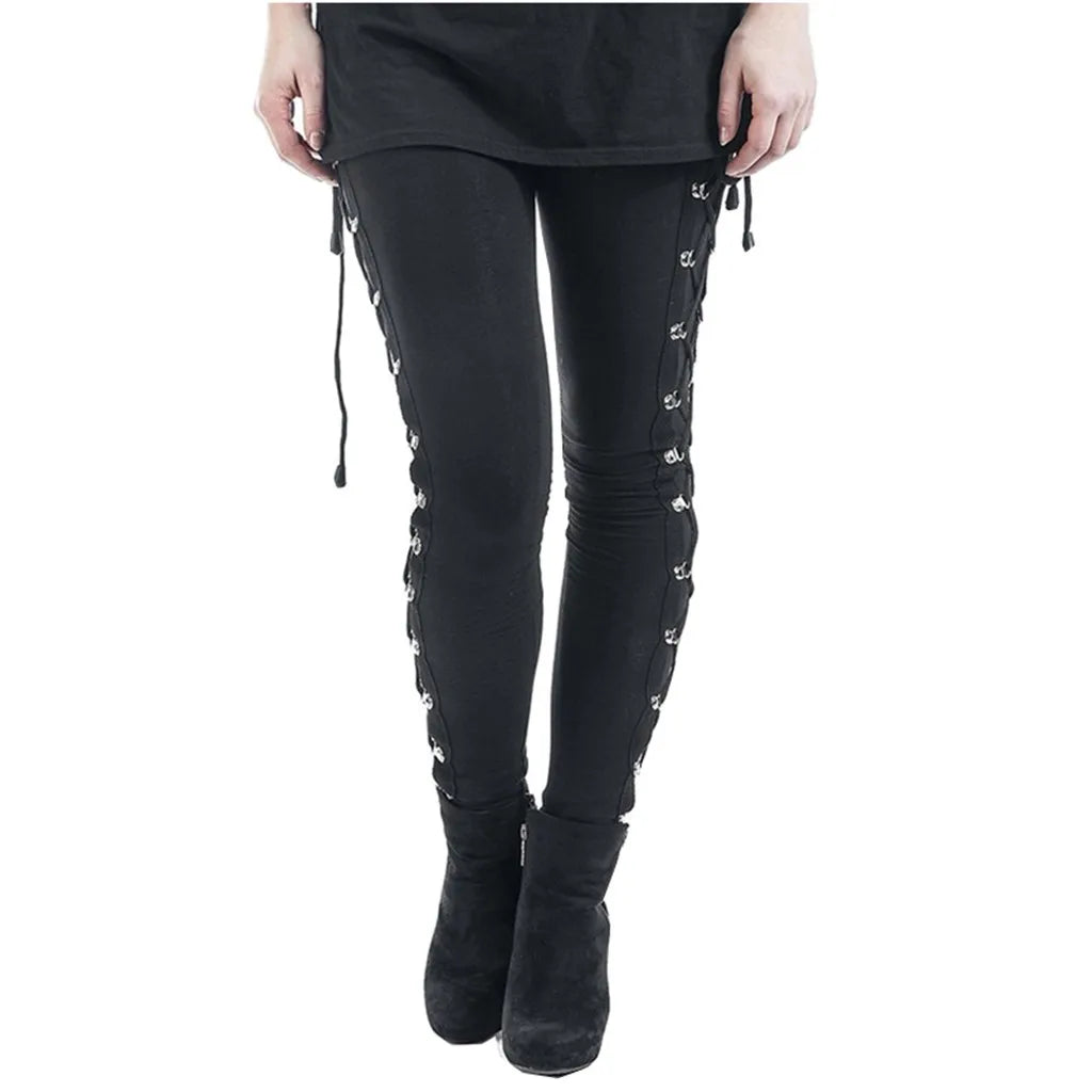Lace Up Side Leggings High Waist Gothic Alternative Fashion Bottoms