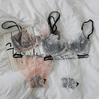 Delicate Eyelash Lace Ultra-Thin Unlined Bra and Panty Set