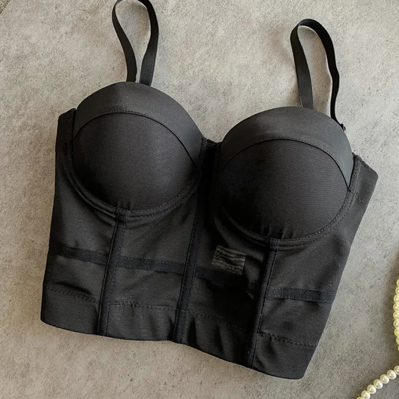 Opulent Black Beaded Bustier Camisole with Geometric Pearl Detailing