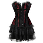 Dramatic Red and Black Lace Overbust Corset with Sweetheart Neckline and Front Busk