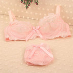 Romantic Dusty Pink Floral Embroidered Underwire Bra and Brief Set