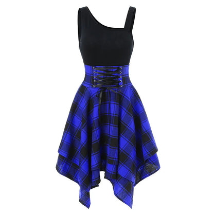 Gothic Plaid Skater Dress with Alternative Fashion Style