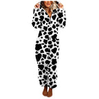 Plush Tiger Stripe Hooded Onesie Pajamas for Women, Long-Sleeve Full-Length Fleece Jumpsuit with Cozy Animal Print