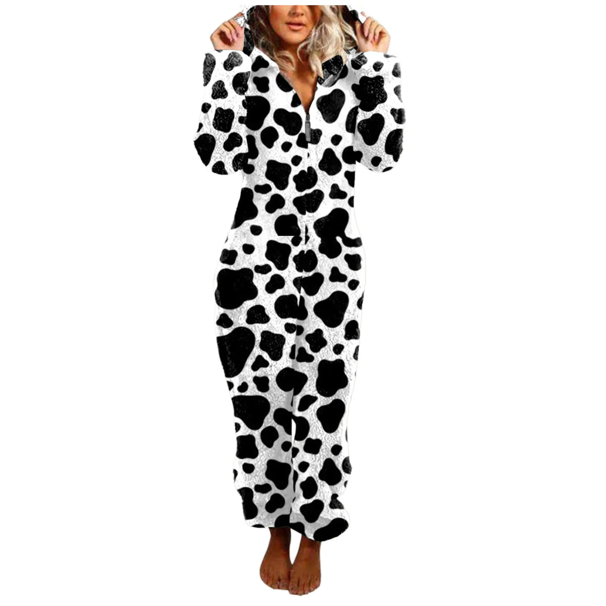 Plush Tiger Stripe Hooded Onesie Pajamas for Women, Long-Sleeve Full-Length Fleece Jumpsuit with Cozy Animal Print