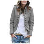 Women's Double Breasted Button Jacket Tailored Casual Layering Coat with Functional Pocket Design