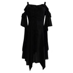 Dark Romantic Off-the-Shoulder Gothic Midi Dress with Dramatic Flowing Sleeves