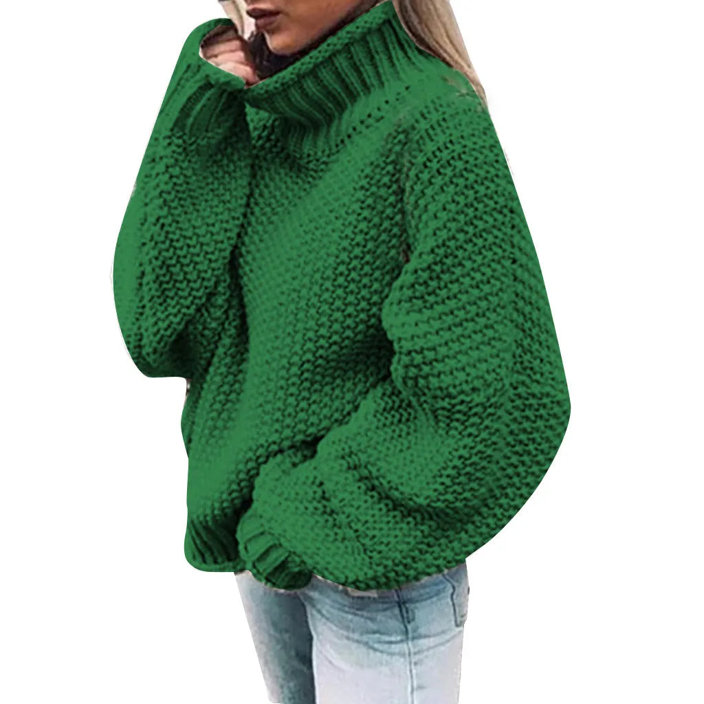 Women's Half Turtleneck Relaxed Fit Coarse Knit Casual Sweater
